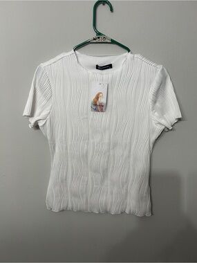 Women’s PrettyGarden White Ribbed Knit Top Medium NWT